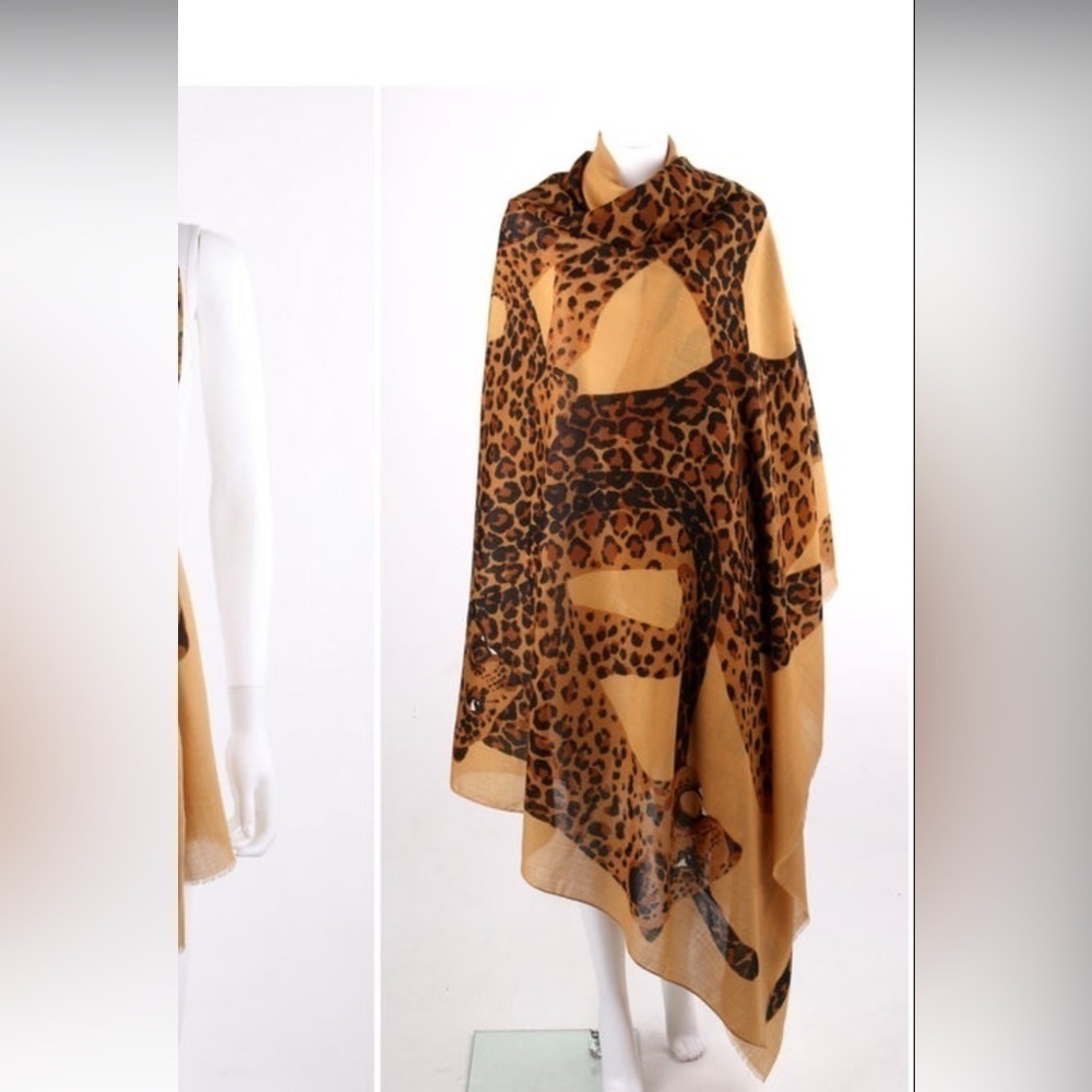 YVES SAINT LAURENT c.1980's YSL Oversized Tan Brown Leopard - Picture 2 of 10